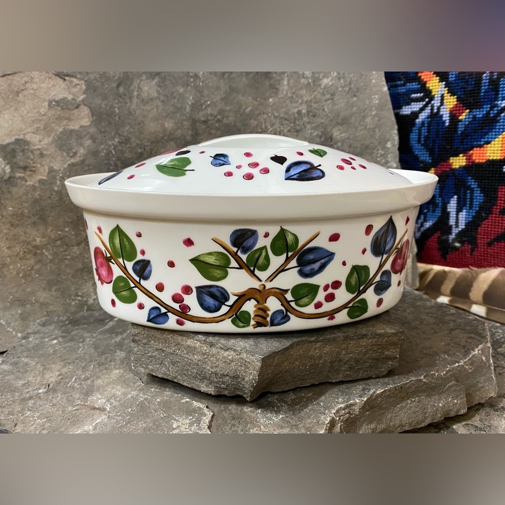 Hand Painted Ceramic Casserole Dish with Lid